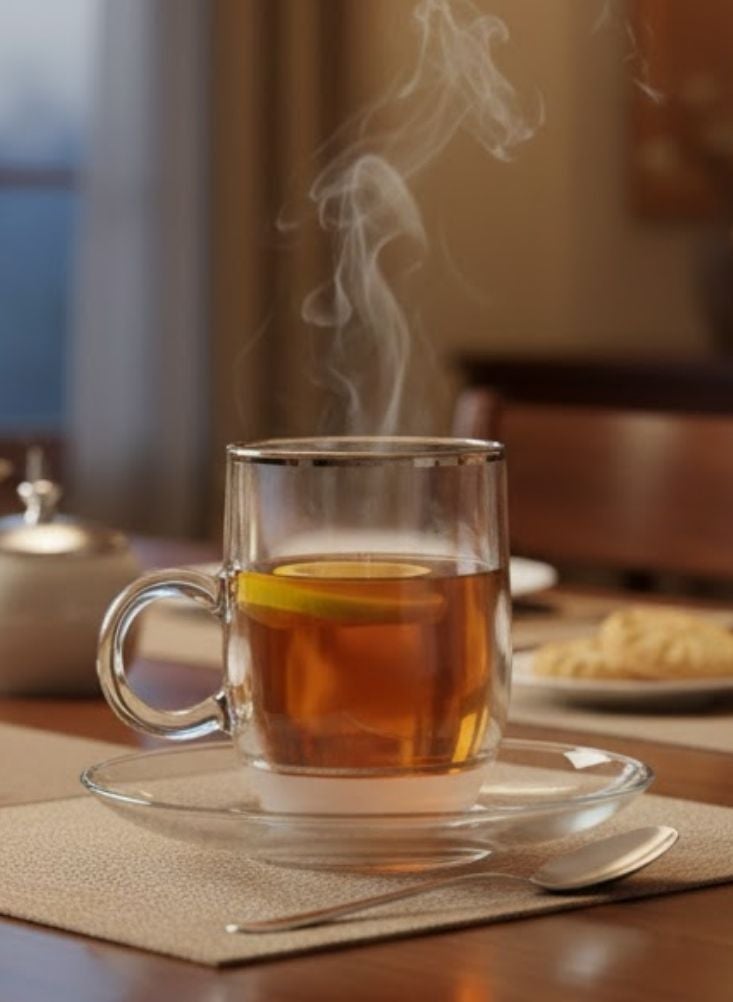 بريميم طقم فناجين شاي زجاجية فاخرة مع صحون مكوّن من ست قطع بحواف فضية - Image 2